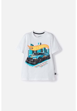 Camiseta De Hot Wheels Blanca Manga Corta Para Niño 10
