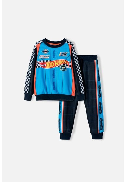 Conjunto De Hot Wheels Azul Oscuro De Camiseta Manga Larga Para Niño 2T A 5T 5T
