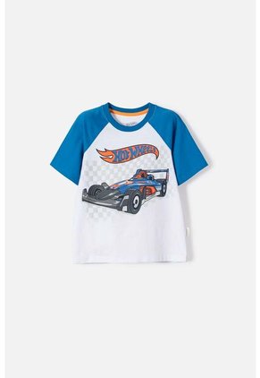 Camiseta De Hot Wheels Manga Corta Azul Y Blanco Para Niño 2T A 6T 2T