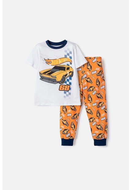Pijama Hot Wheels Con Pantalón Largo Blanco Y Naranja Para Niño 2T A 6T 3T