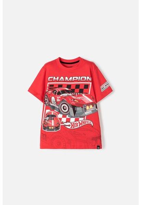 Camiseta De Hot Wheels Manga Corta Roja Para Niño 10