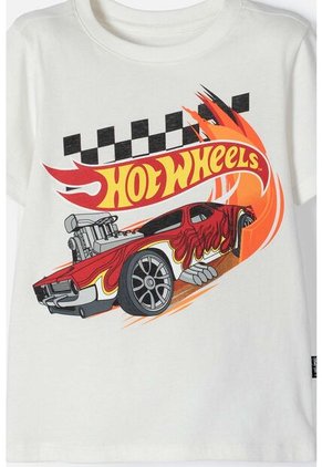 Camiseta Hot Wheels Manga Corta Marfil Para Niño 2T A 6T 3T