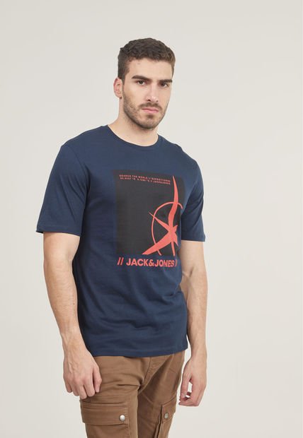 Camiseta Azul Navy-Negro-Rojo Jack & Jones