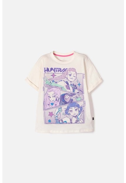 Camiseta De K- Pop Demon Hunters Manga Corta Marfil Para Niña 14