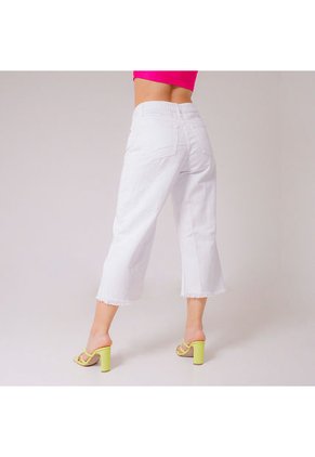 Jean Culotte Blanco Rigido Boton De Flores