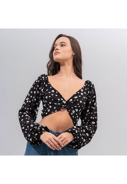 Blusa Ajustada Corta Manga Larga Cahir