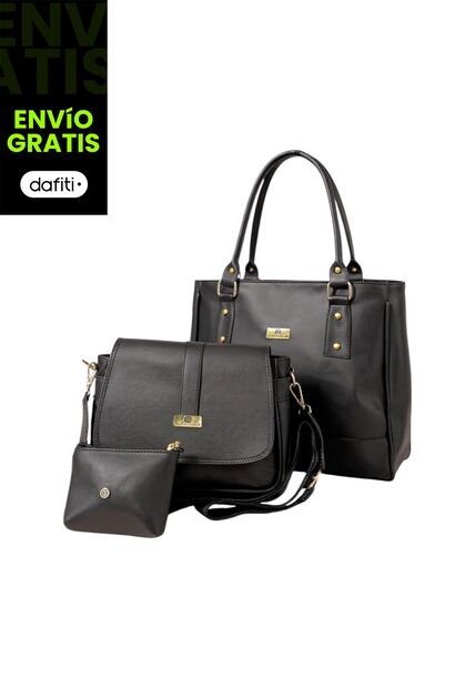 Set De Bolsos Para Mujer Bolso Tote Crez, Bolso Manos Libres Lady, Monedero Karla Chacon Negro