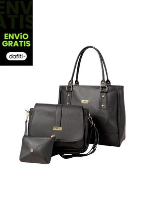 Set De Bolsos Para Mujer Bolso Tote Crez, Bolso Manos Libres Lady, Monedero Karla Chacon Negro