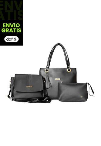 Set De Bolsos Para Mujer Bolso Tote Gady + Bolso Manos Libres Lady + Monedero Karla Chacon Negro KARLA CHACON