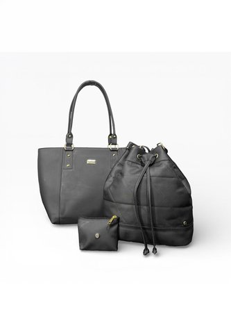Combo De Tres Piezas Bolso Shopper Manos Libres Y Monedero Karla Chacon Negro KARLA CHACON