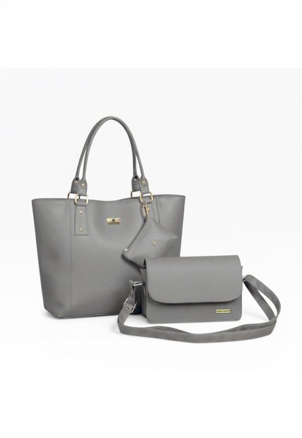 Set De Bolsos Para Mujer Bolso Tote Mila + Bolso Manos Libres Nova + Monedero Karla Chacon Gris