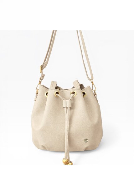 Bolso Mochila Bucket Strap Removible Cartera Mujer Dama Karla Chacon Iris Beige