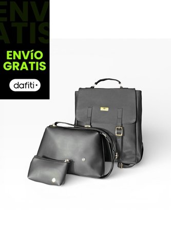 Combo Set Morral Gina + Manos Libres Cuba + Monedero Karla Chacon Negro KARLA CHACON