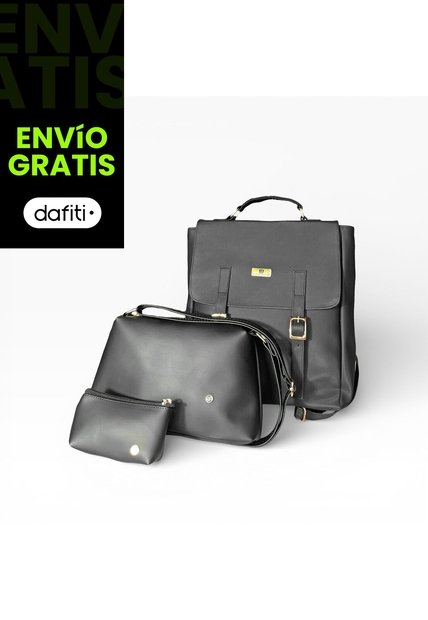 Combo Set Morral Gina + Manos Libres Cuba + Monedero Karla Chacon Negro