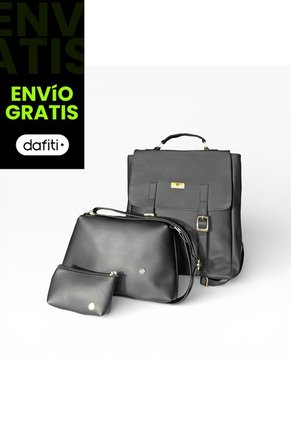 Combo Set Morral Gina + Manos Libres Cuba + Monedero Karla Chacon Negro