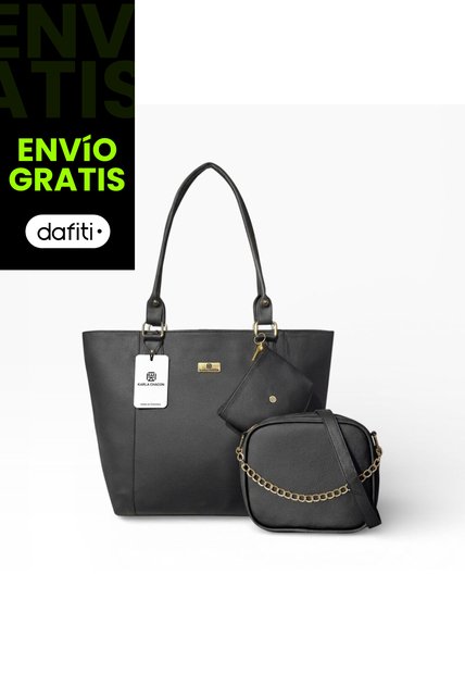 Set De Bolsos Para Mujer Bolso Tote Mila + Bolso Manos Libres Sade + Monedero Karla Chacon Negro