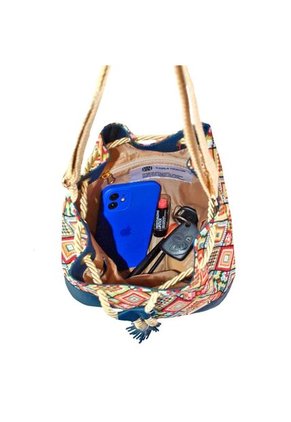 Bolso Manos Libres Bucket Dama Mujer Karla Chacon Aria Azul