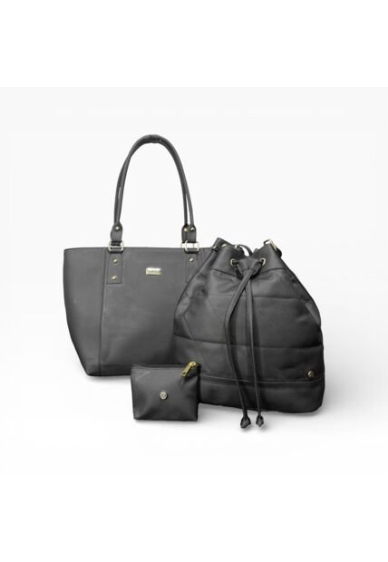 Combo De Tres Piezas Bolso Shopper Manos Libres Y Monedero Karla Chacon Negro