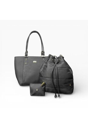 Combo De Tres Piezas Bolso Shopper Manos Libres Y Monedero Karla Chacon Negro