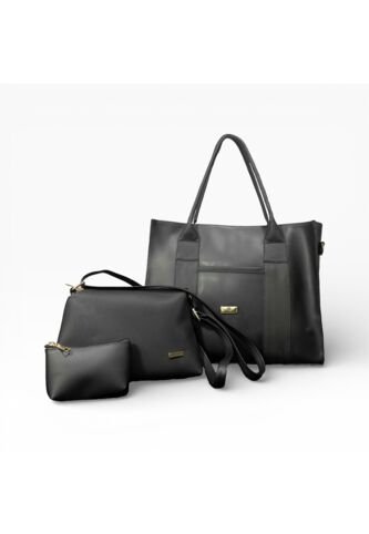 Combo De Tres Piezas Shopper Manos Libres Y Monedero Karla Chacon Negro KARLA CHACON