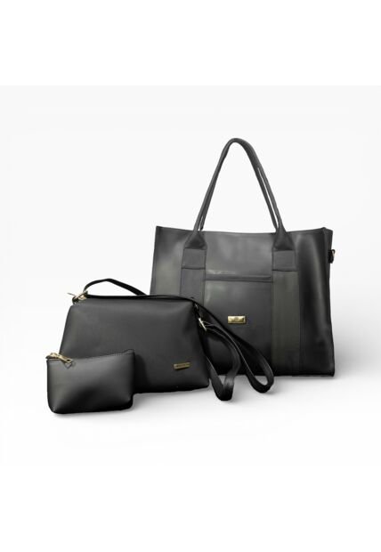 Combo De Tres Piezas Shopper Manos Libres Y Monedero Karla Chacon Negro
