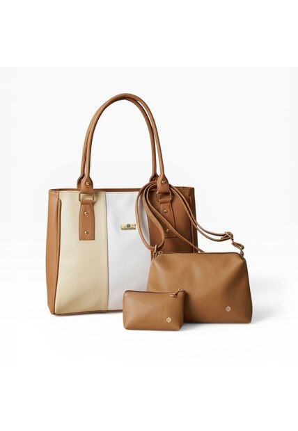 Set De Bolsos Para Mujer Tote Gera + Bolso Manos Libres Cuba+ Monedero Karla Chacon Miel