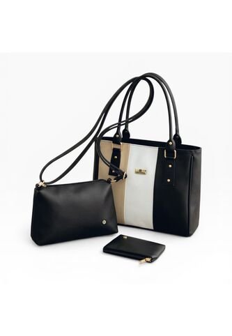 Set De Bolsos Para Mujer Tote Gera + Bolso Manos Libres Cuba+ Monedero Karla Chacon Negro KARLA CHACON