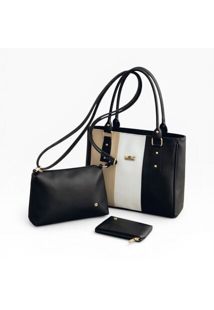 Set De Bolsos Para Mujer Tote Gera + Bolso Manos Libres Cuba+ Monedero Karla Chacon Negro