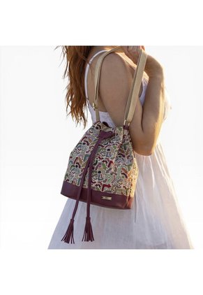 Bolso Manos Libres Bucket Dama Mujer Karla Chacon Aria Vino