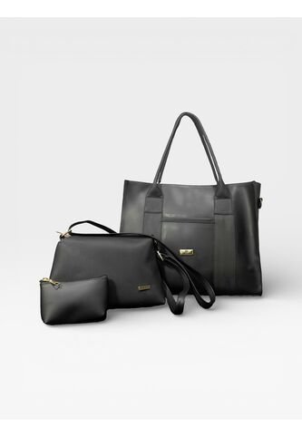 Combo De Tres Piezas Shopper Manos Libres Y Monedero Karla Chacon Negro KARLA CHACON