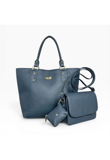 Set De Bolsos Para Mujer Bolso Tote Mila + Bolso Manos Libres Nova + Monedero Karla Chacon Azul
