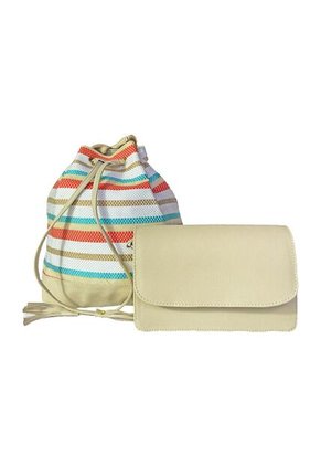 Combo Set Dos Piezas Bolso De Hombro Aria + Bolso Manos Libres Nova Karla Chacon Beige