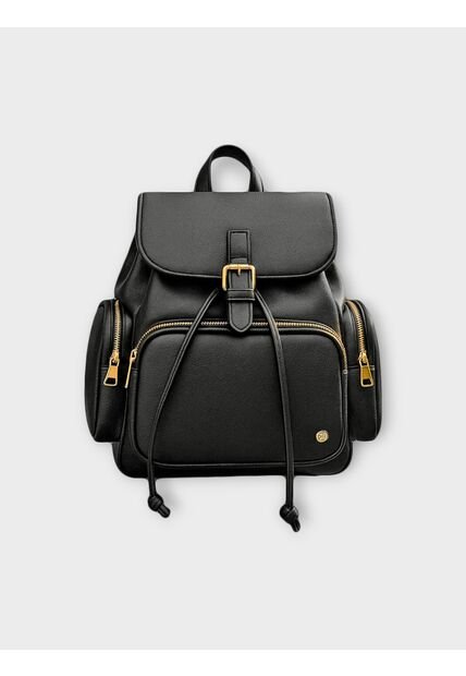 Bolso Morral Maleta Casual Para Mujer Con Herrajes Dorados Karla Chacon Abby Negro