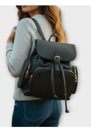 Bolso Morral Maleta Casual Para Mujer Con Herrajes Dorados Karla Chacon Abby Negro