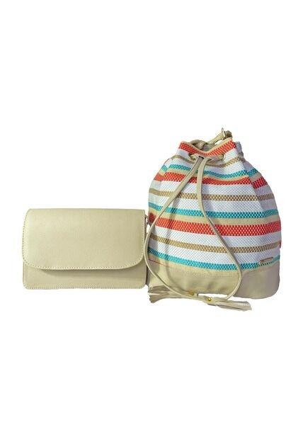Combo Set Dos Piezas Bolso De Hombro Aria + Bolso Manos Libres Nova Karla Chacon Beige