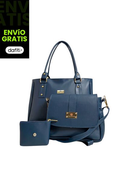 Set De Bolsos Para Mujer Bolso Tote Crez, Bolso Manos Libres Lady, Monedero Karla Chacon Azul