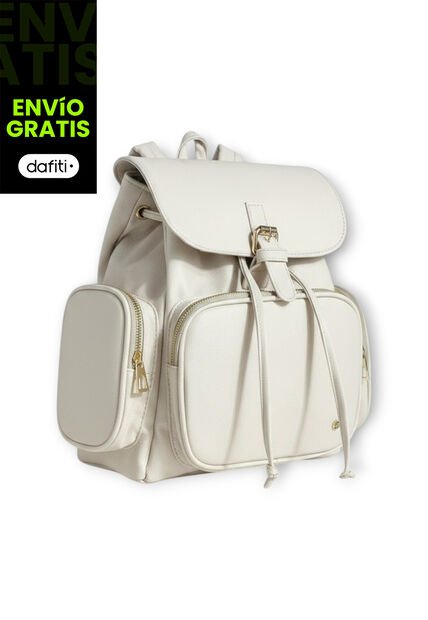 Morral Casual Para Mujer Con Herrajes Dorados Y Múltiples Bolsillos Karla Chacon Abby Beige
