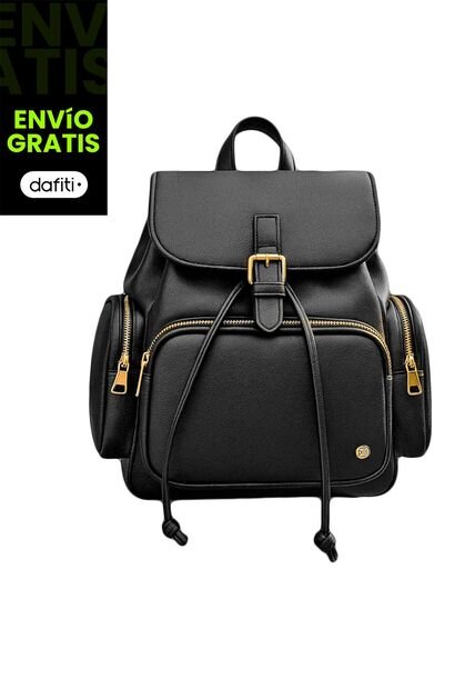 Morral Casual Para Mujer Con Herrajes Dorados Y Múltiples Bolsillos Karla Chacon Abby Negro