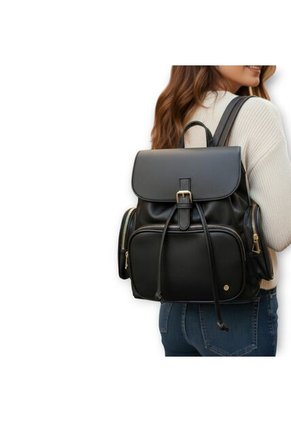 Morral Casual Para Mujer Con Herrajes Dorados Y Múltiples Bolsillos Karla Chacon Abby Negro