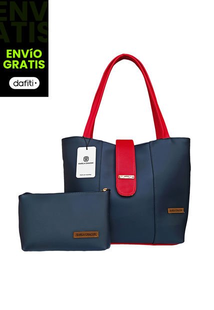 Bolso Cartera Mujer Dama Karla Chacon Line Azul Con Cosmetiquera