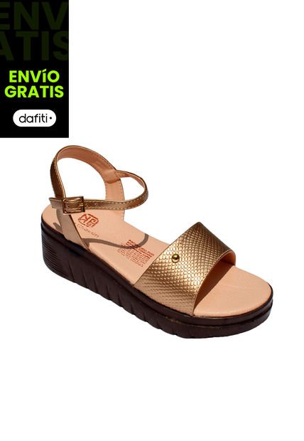 Calzado Zapato Mujer Casual Sandalia  Dama Karla Chacon Gretel Bronce