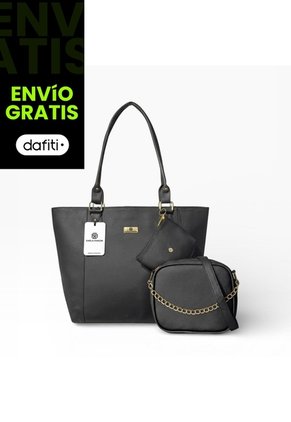 Set De Bolsos Para Mujer Bolso Tote Mila + Bolso Manos Libres Sade + Monedero Karla Chacon Negro