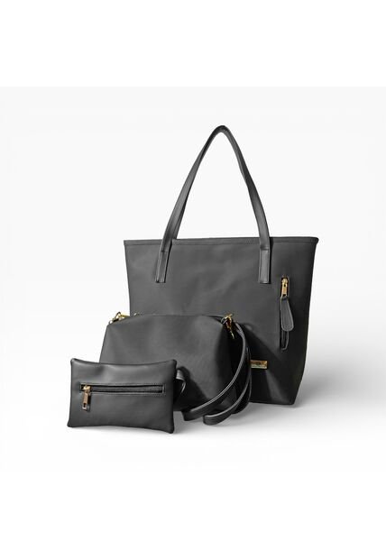 Set De Tres Piezas Bolso Tote Aroa + Bandolera + Monedero Karla Chacon  Negro