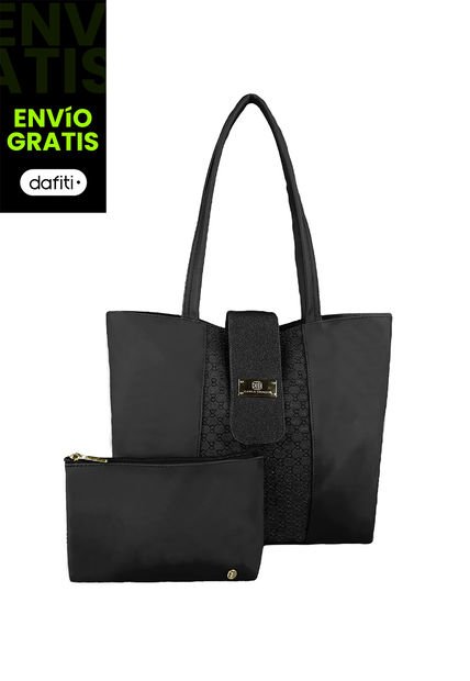 Bolso Cartera Mujer Dama Karla Chacon  Lina Negro Con Cosmetiquera