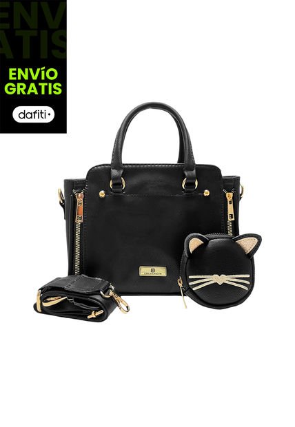 Bolso Doble Funcion De Dama Mujer Karla Chacon Miau Negro