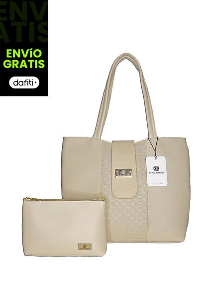 Bolso Cartera Mujer Dama Karla Chacon Lina Beige Con Cosmetiquera