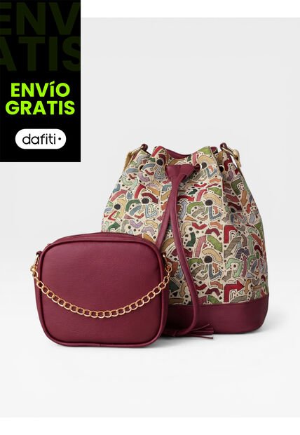 Set Dos Piezas Combo Bolso Mediano Y Manos Libres Borgoña Aria-Sade