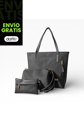 Set De Tres Piezas Bolso Tote Aroa + Bandolera + Monedero Karla Chacon  Negro KARLA CHACON