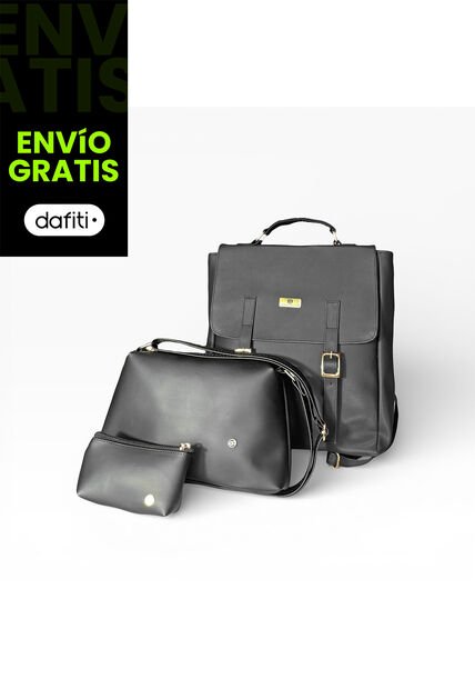Combo Set Morral Gina + Manos Libres Cuba + Monedero Karla Chacon Negro