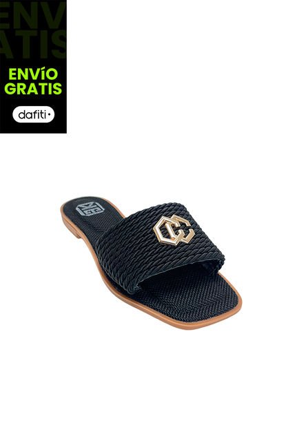 Calzado Zapato Mujer Casual Sandalia Plana Dama Karla Chacon Marcia Negro